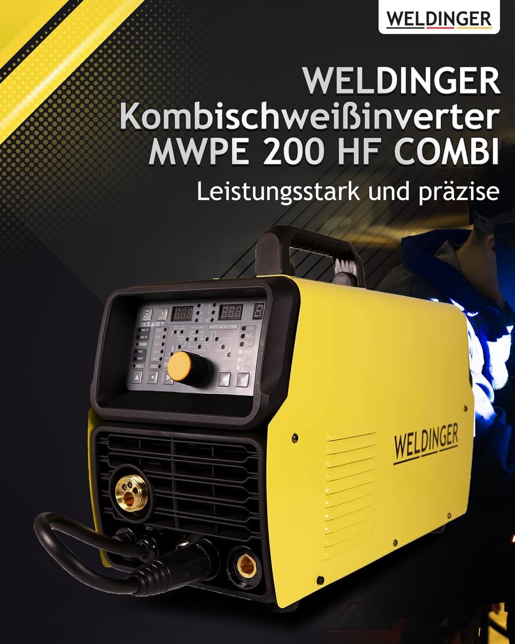 WELDINGER Kombischweissinverter MWPE 200 HF COMBI HF-Zündung MIG MAG DC-WIG Plasmaschneider MMA Schw