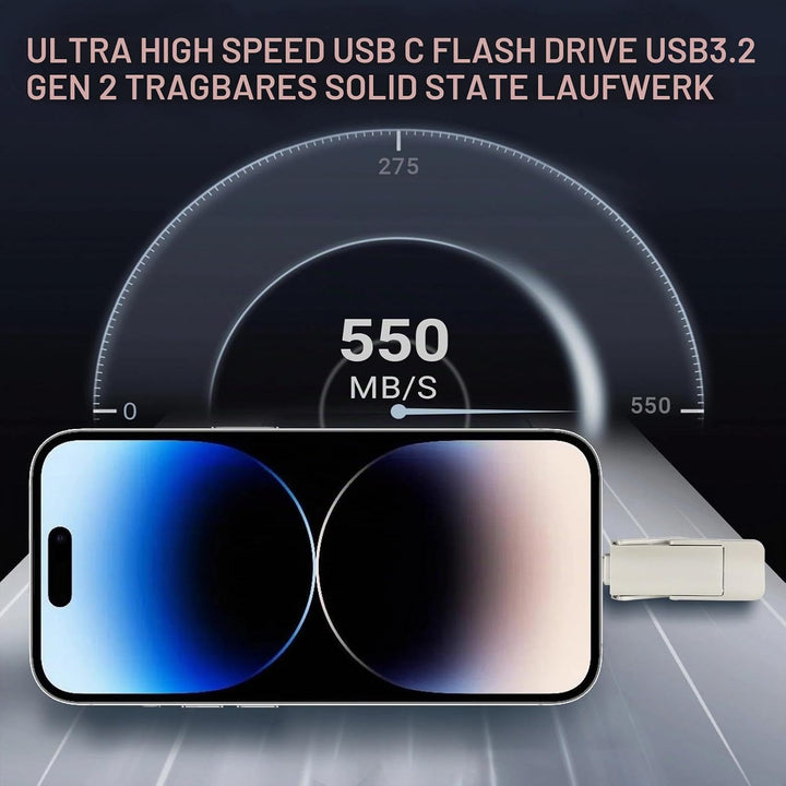 256GB USB-C Stick,schnell 550MB/s 2-in-1 Type C+ USB A 3.2 Gen2 Externe SSD | USB 3.2 Gen 2 Solid St