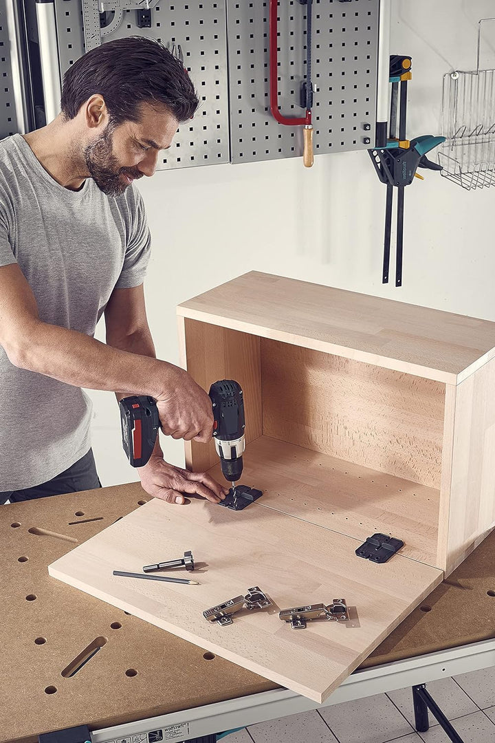 wolfcraft Scharnierloch-Set 4655000 Zur einfachen Installation von Topfscharnieren, 26 mm türkis, 26