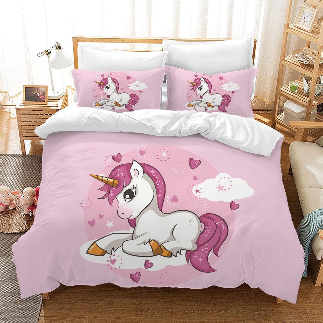Hoimlm Kinder Bettwäsche 200x200 Einhorn Bettwäsche Set mit Bettbezug and 2 Kissenbezug, Cartoon Ein