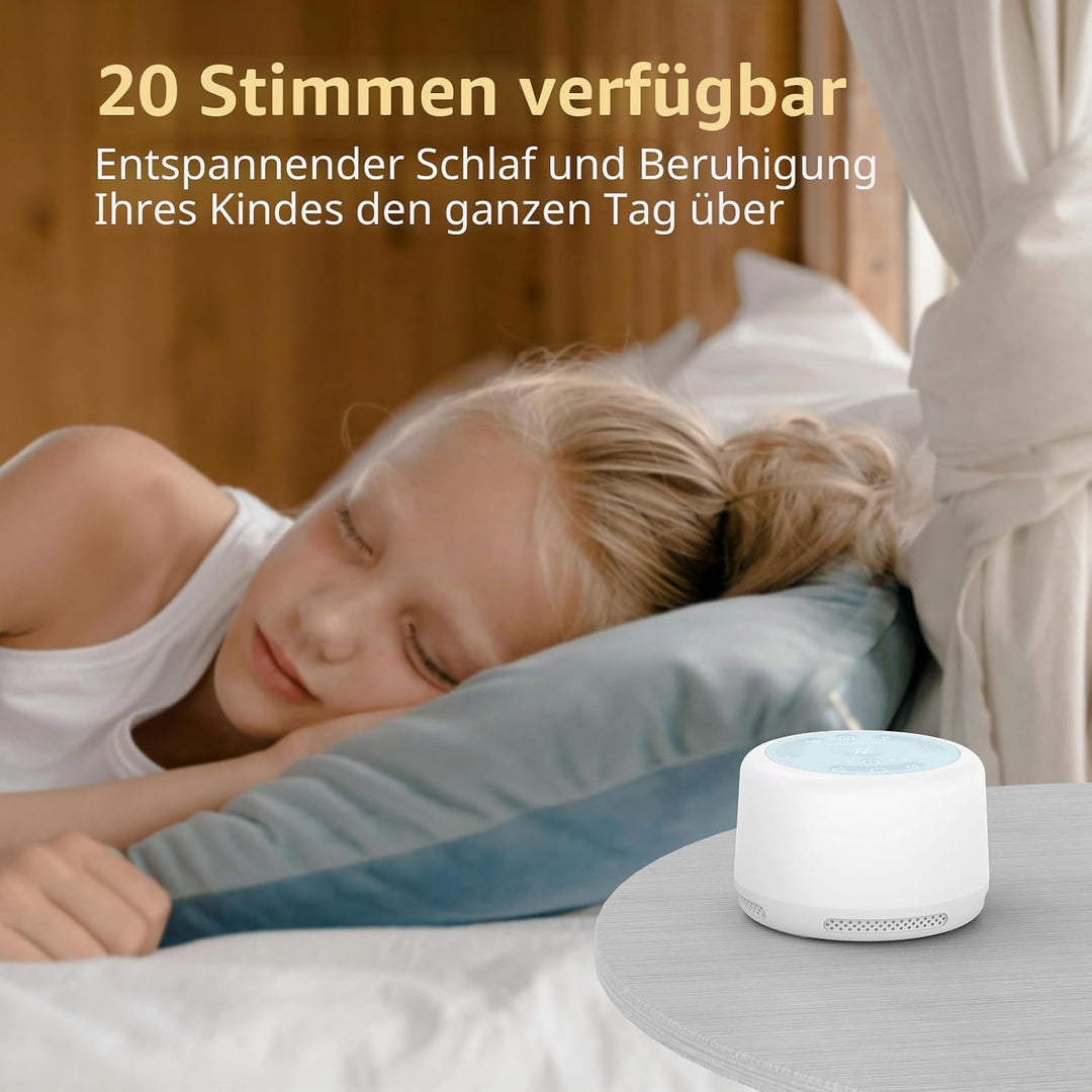 White Noise Machine Baby Einschlafhilfe und Spieluhr mit 20 Klängen, drahtlose Verbindung, Weisses R