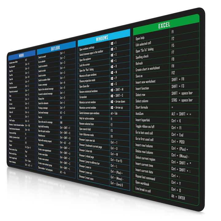 TITANWOLF - XXL Speed Gaming Mauspad 1200 x 600mm - Excel Windows Outlook Word Shortcut Tastenkürzel