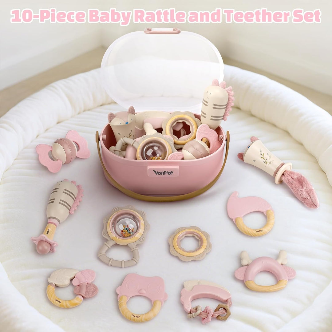 Baby Spielzeug ab 3 Monate, Beissring Baby Rassel 0-6 Monate Sensorik Zahnungshilfe Neugeborenen Ges