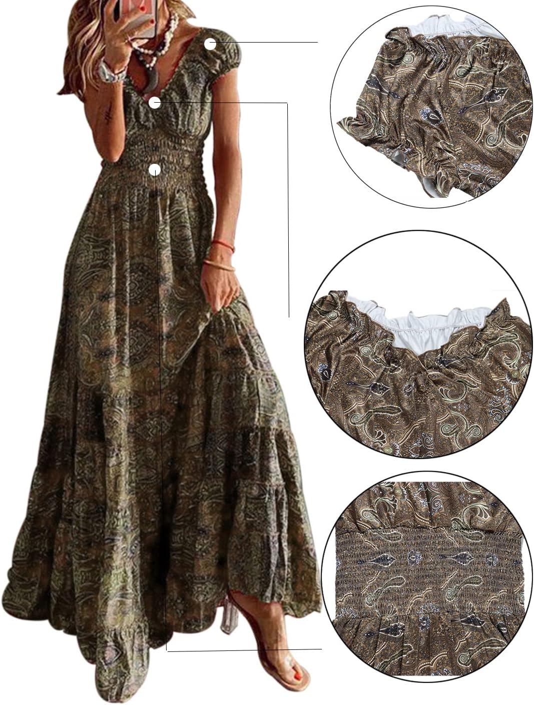 Sommer Kleider Damen Sommerkleid Boho Lang Kleider Böhmisch Blumen Strandkleid V-Ausschnitt Freizeit