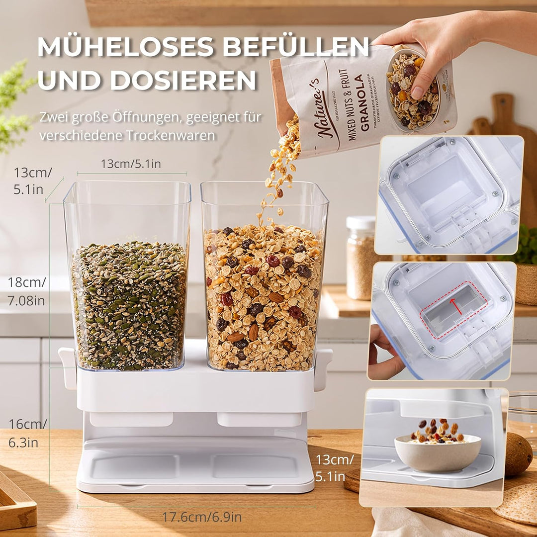 Müslispender 2er Pack, 6L Gesamtkapazität Cornflakes Spender -Fassungsvermögen eines einzelnen Fachs