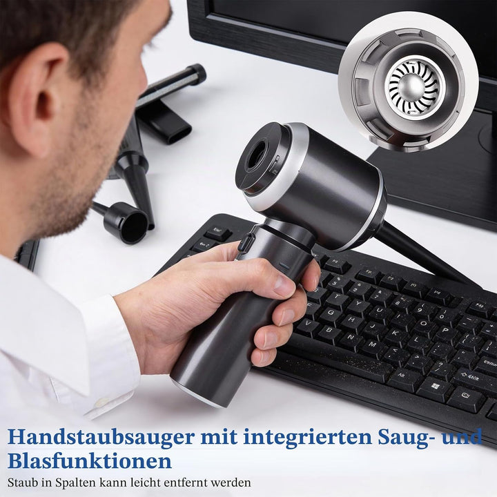 3-in-1 Handstaubsauger Akku, 16000PA Handstaubsauger Kabellos, 3-Gang Mini Staubsauger mit Bürstenlo