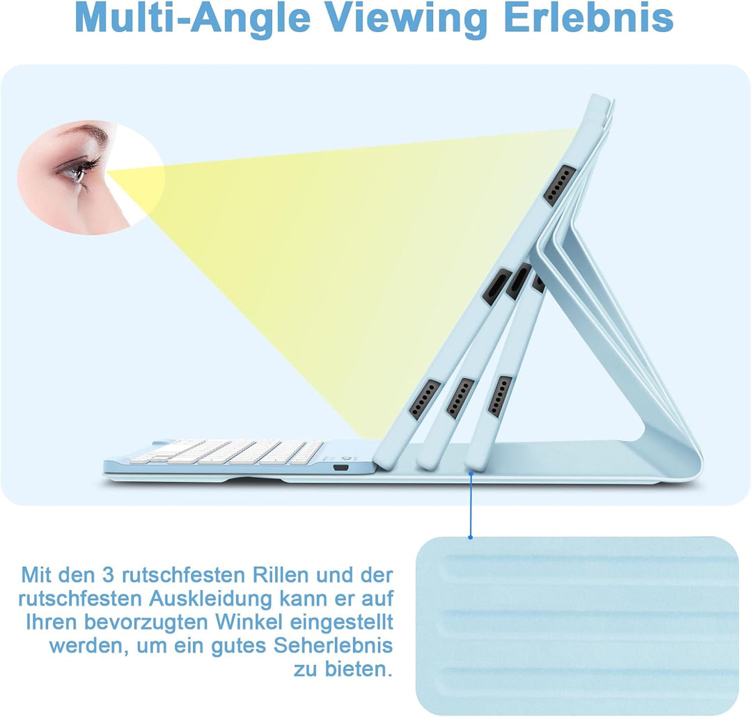 Bettdow für Samsung Galaxy Tab S9 FE 2023 Tastatur Hülle, QWERTZ Layout Abnehmbarer Beleuchtete Tast
