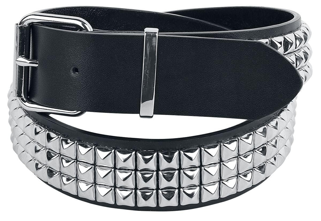 Black Premium by EMP Unisex Schwarzer dreireihiger Nietengürtel