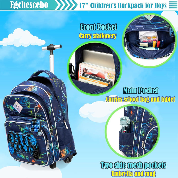 Kinder Rolling Gamepad Rucksack für Jungen Gepäck Koffer mit Rädern Trolley gerollt POP Roller Rucks