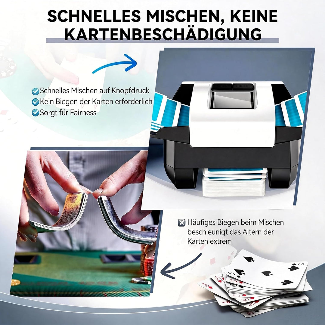 Kartenmischmaschine 2 Decks Elektrisch, Automatischer Kartenmischer Wiederaufladbar (1200mAh USB-C),