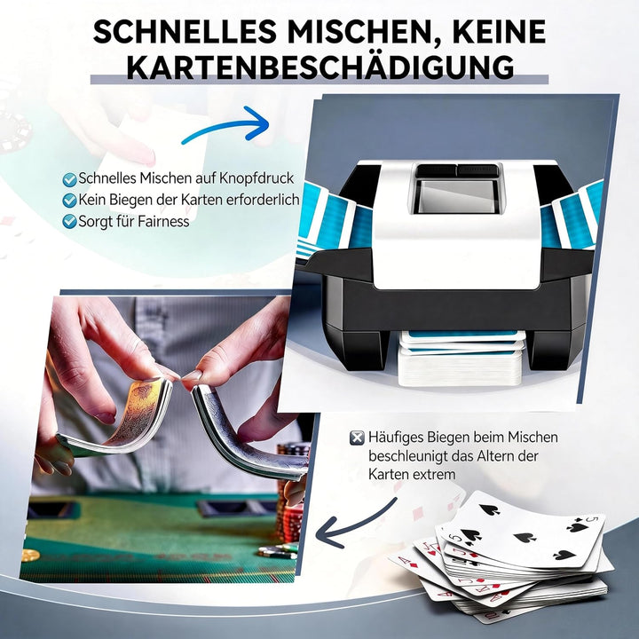Kartenmischmaschine 2 Decks Elektrisch, Automatischer Kartenmischer Wiederaufladbar (1200mAh USB-C),