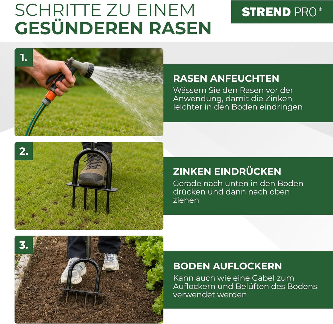 STREND PRO Rasenbelüfter Rohr 4 Vollzinken 25 cm | Aerifizierer für Rasen mit T-Griff manuell | Rase