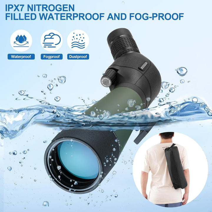 Spektiv Vogelbeobachtung 20-60x80, HD IPX7 Wasserdicht Spektive mit Stativ Smartphone Adapter, FMC O