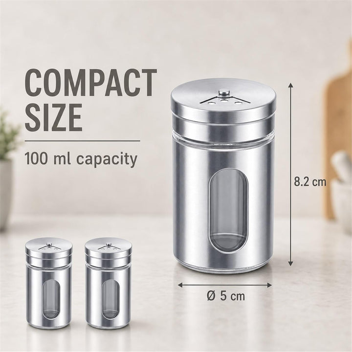 WOPPLXY 24 Stück Gewürzdosen, 100ml Silber Gewürzstreuer mit 3-fach Streuregulierung und Sichtfenste
