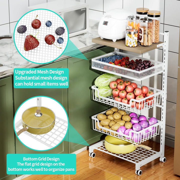 HapiRm Gemüsewagen Obstregal Küche Gemüseregal - 5 Etagen Verstellbar Obstkorb Küchenwagen, Grosse K