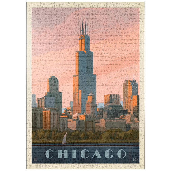 Chicago Skyline: Lake Michigan, Vintage Poster - Premium 1000 Teile Puzzle - MyPuzzle Sonderkollekti