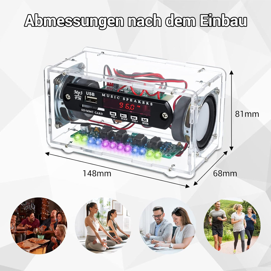 Elektronik Löt Bausatz Radio FM Bluetooth-Lautsprecherkit Erwachsene, 3W+3W Musikspieler mit LED Kla