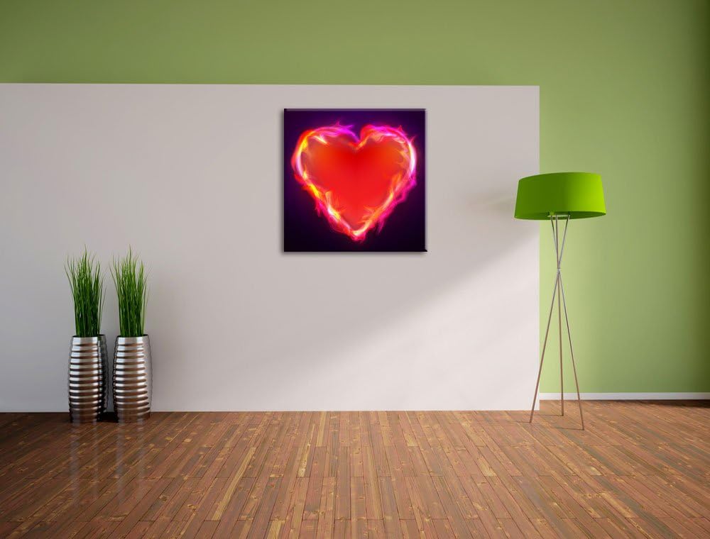 Pixxprint Herz aus Feuer, Format: 70x70 auf Leinwand, XXL riesige Bilder fertig gerahmt mit Keilrahm