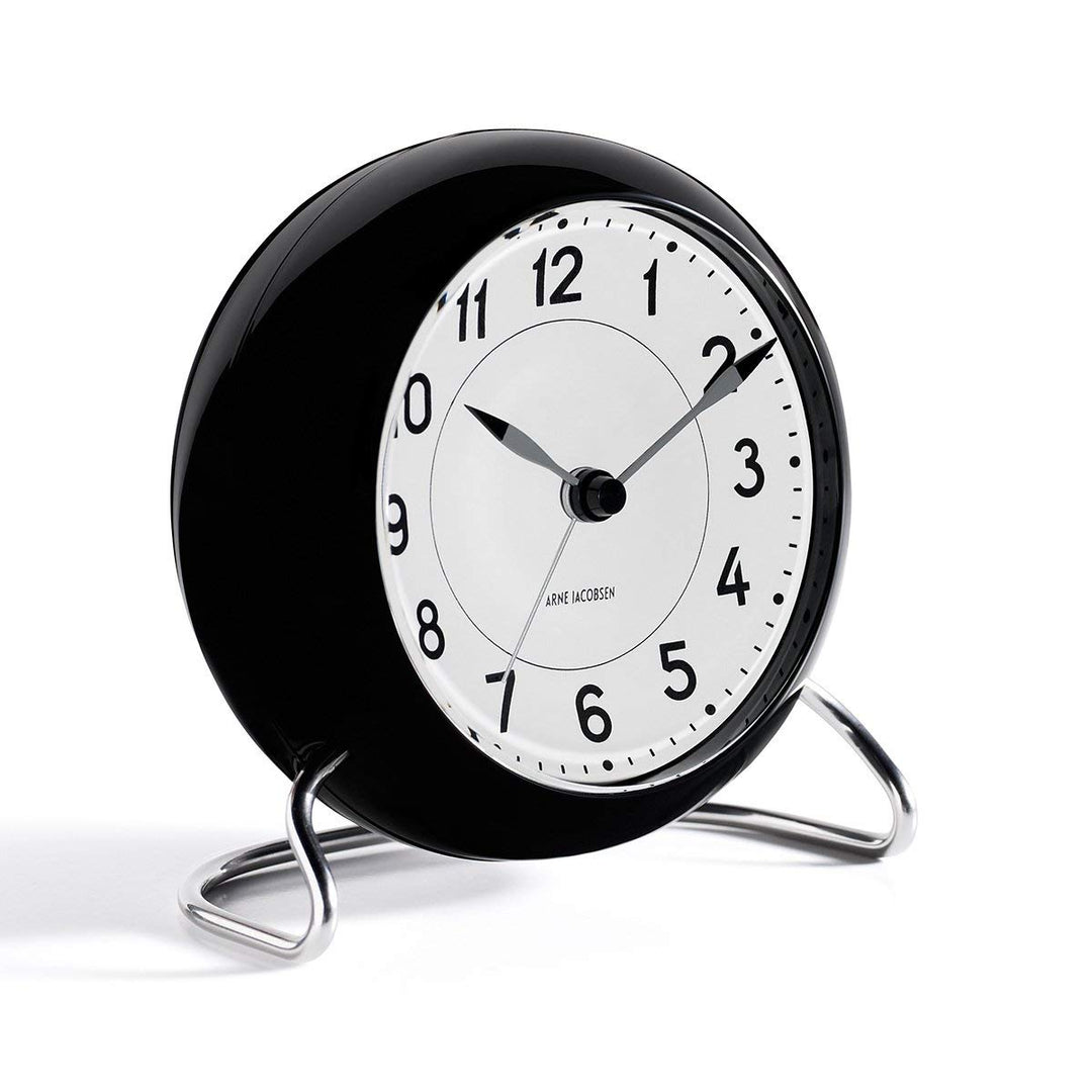Arne Jacobsen Tischuhr Ø11 cm Station Originaldesign Lichtfunktion, weiss 11cm Schwarz, 11cm Schwarz
