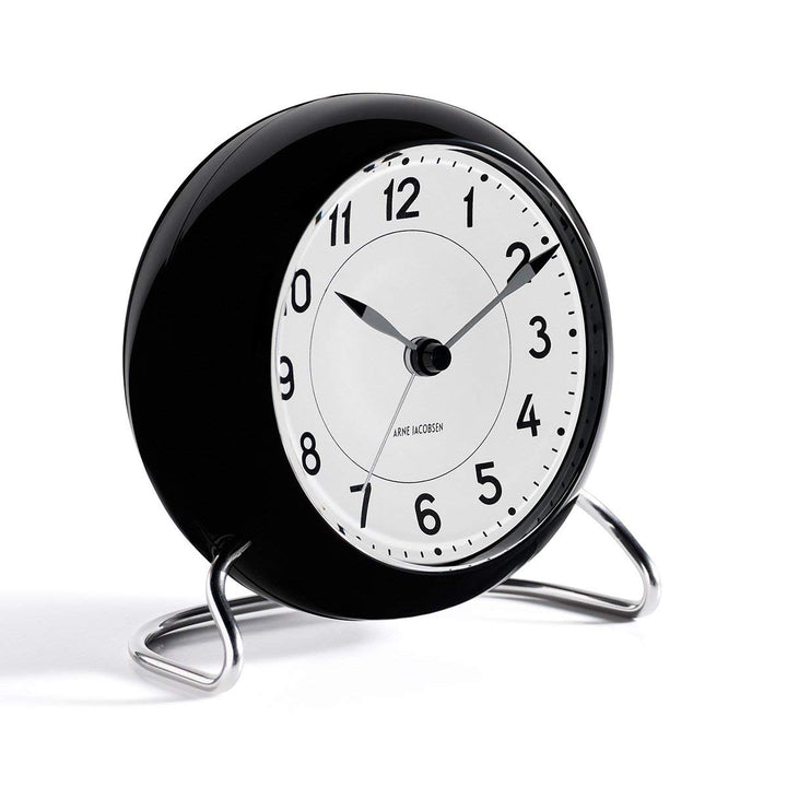 Arne Jacobsen Tischuhr Ø11 cm Station Originaldesign Lichtfunktion, weiss 11cm Schwarz, 11cm Schwarz