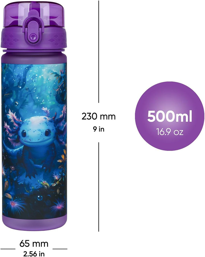 Baagl Kinder Trinkflasche Auslaufsicher Wasserflasche 500ml, Schule und Sport Fussball Flasche für J