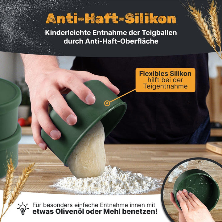 Inselkrone Pizzaballenbox mit Deckel, 4er Set, Grün, Teigbox Grün 4er Set, Grün 4er Set