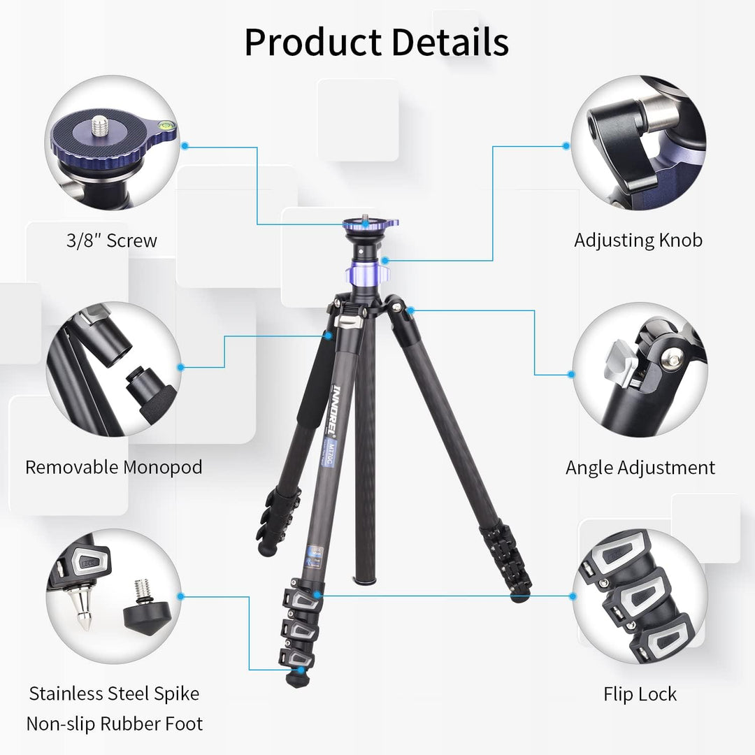 INNOREL MT70C Professionelle Stative mit Half Ball Leveller, ohne Fluidkopf, Videostativ-Kit aus Koh