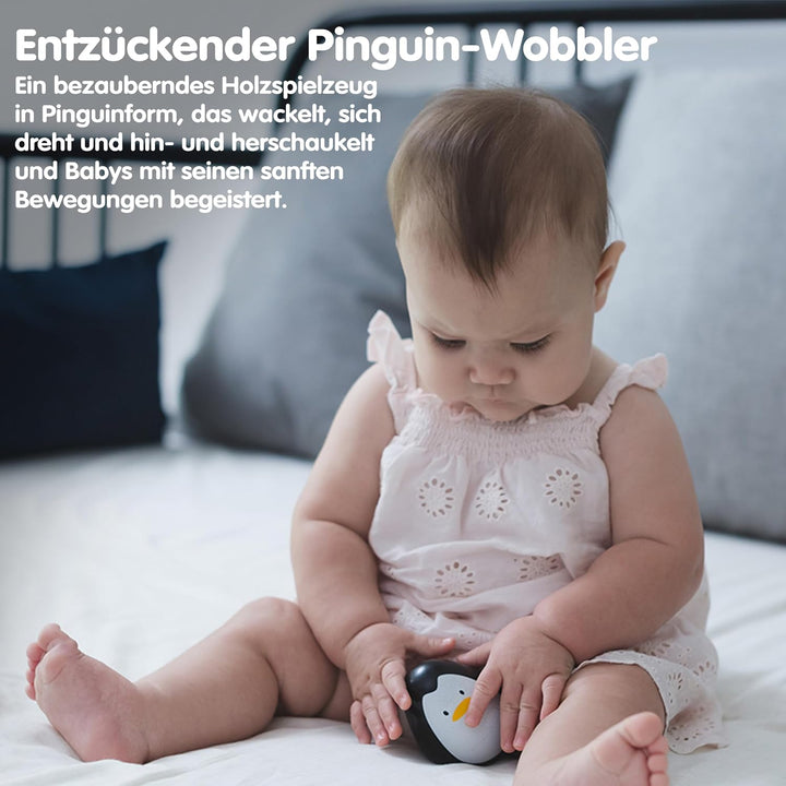 PlanToys® Stehaufmännchen Pinguin Holz | Wackeltier &amp; Greifling für Babys | Montessori-Holzspielzeug