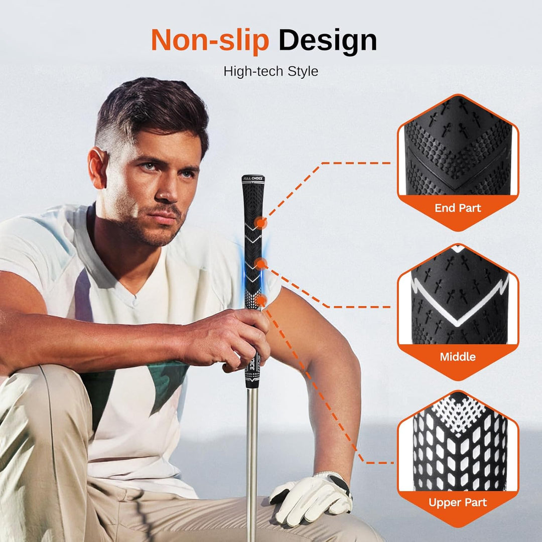 Full Choice Rubber Golf Grips 13 Pack, High Traction, Non-Slip, Advanced Texture, Choose from 13 Gri