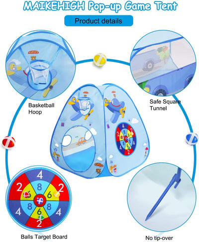 MAIKEHIGH Kinder Spielzelt mit Tunnel, 3 in 1 Pop Up Spieltunnel Bällebad Zelt krabbeltunnel Drinnen