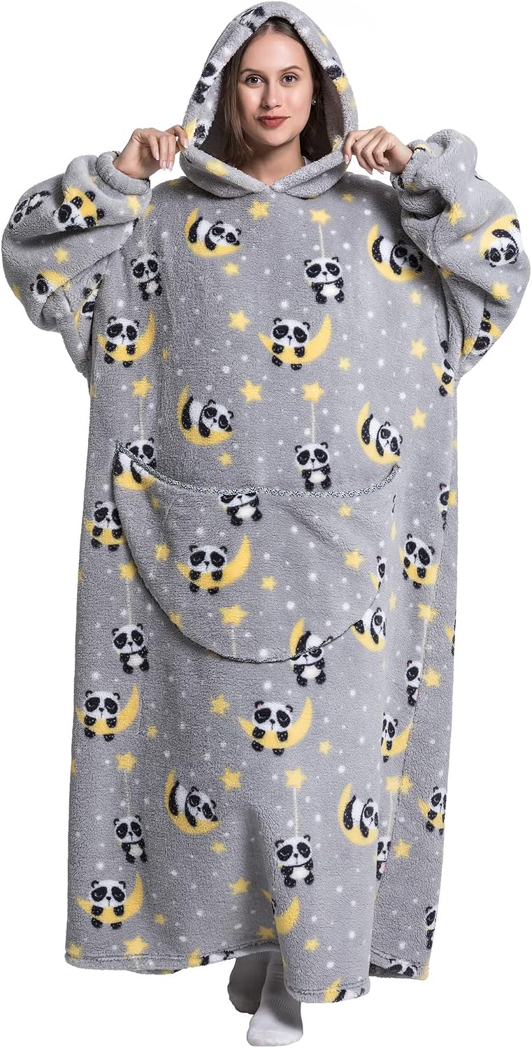 Pterygoid Verlängert Übergrosse Hoodie Decke,Decken Hoodie Damen mit Tasche und Kapuze,Superweiche u