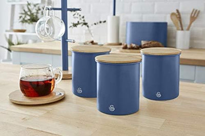 Swan SWKA17513BLUN Nordic Vorratsdosen für Zucker, Tee, Kaffee, Blau, 3 Stück, Karbonstahl, Einheits