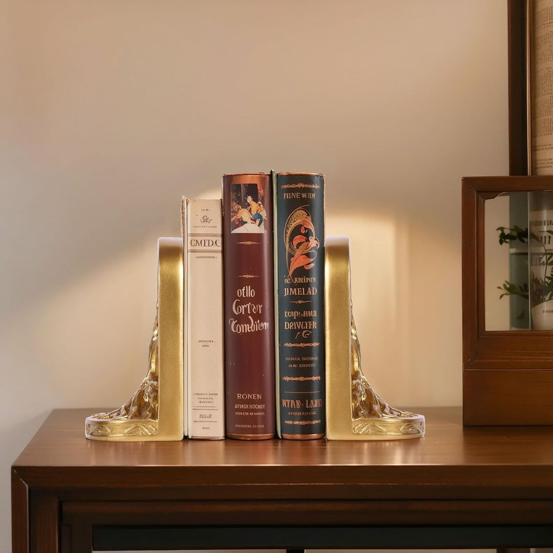 Buchstützen-Set, Baum des Lebens, goldfarben, 2 dekorative Buchstützen für Regale oder Bücherregal,