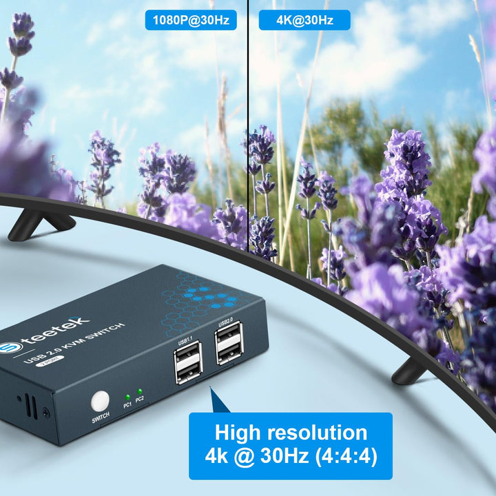 KVM Switch 2 PC 1 Monitore HDMI 1.4 USB2.0 Switch 4K@30Hz Ultra HD für 2 Computern zur gemeinsamen N
