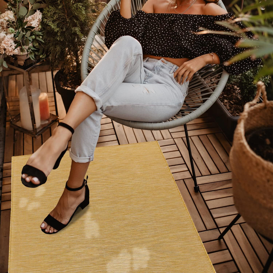 payé Outdoor Teppich Wetterfest - Gelb - 80x150cm - Läufer Küche Badezimmer Balkon Garten Terrassent