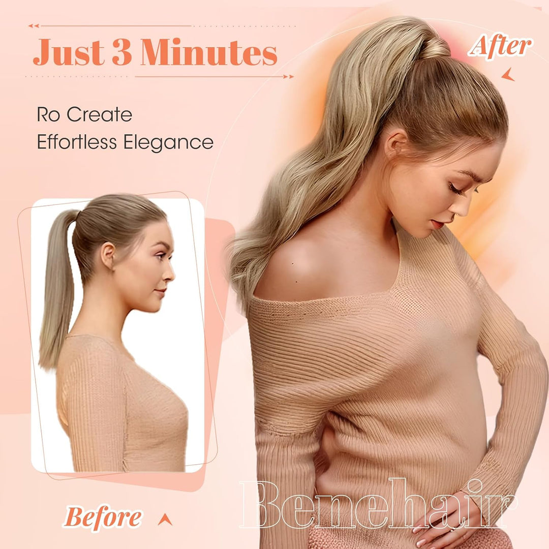Benehair Ponytail Extension Echthaar, 100% Echthaar Zopf Extensions Echthaar, Wrap Around Ponytail f