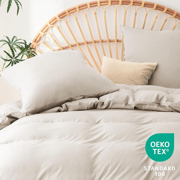 WAVVE Bettwäsche 240x260 3 teilig Beige - Bettbezug 260 x 240 Set mit Kissenbezügen 65x65 cm, Bettwä