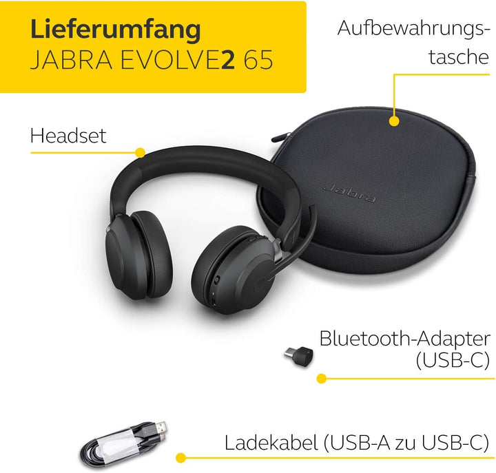 Jabra Evolve2 65 Wireless PC Headset – Noise Cancelling UC Certified Stereo Headphones with Long-Las