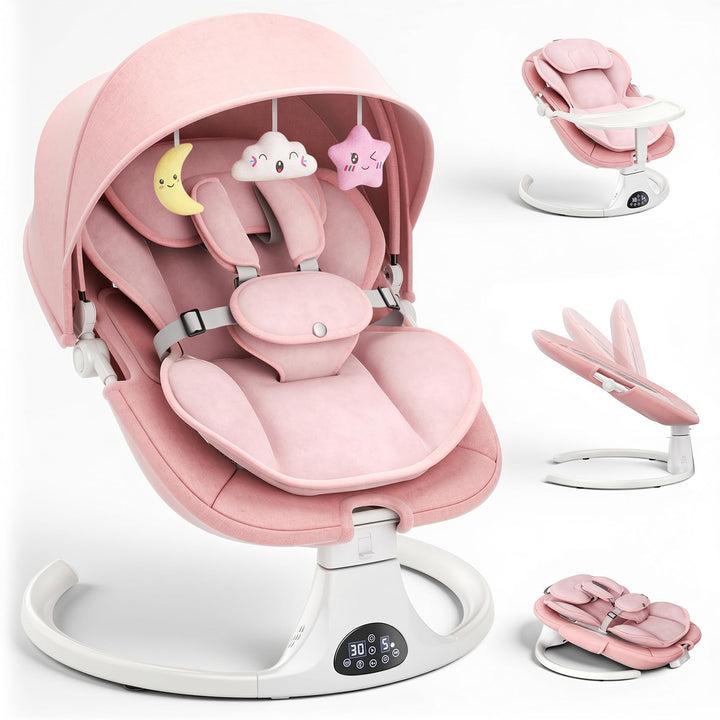 Verstellbare Rückenlehne Babyschaukel, Bluetooth Elektrisch Babywippe Mit Abnehmbares Kissen und Abn