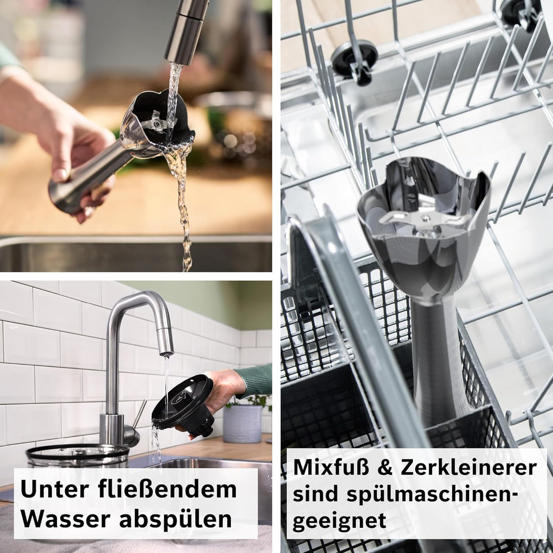 Bosch Stabmixer ErgoMaster Serie 6, einhändig bedienbar, 4 Edelstahl-Klingen, Zerkleinerer, Schneebe