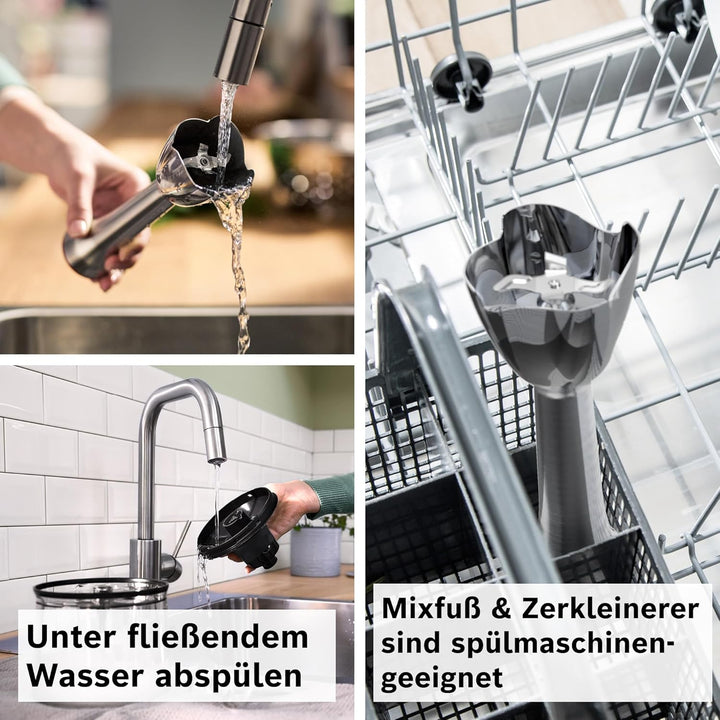 Bosch Stabmixer ErgoMaster Serie 6, einhändig bedienbar, 4 Edelstahl-Klingen, Zerkleinerer, Schneebe
