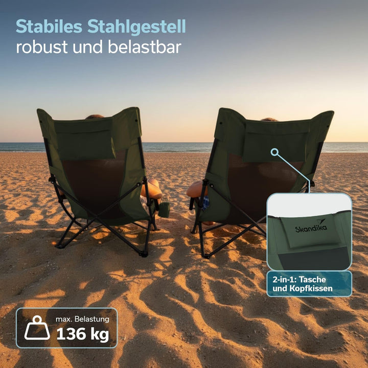 Skandika Strand Klappstuhl Beach | Bequemer Strandstuhl mit atmungsaktivem Mesh, Getränkehalter, nie