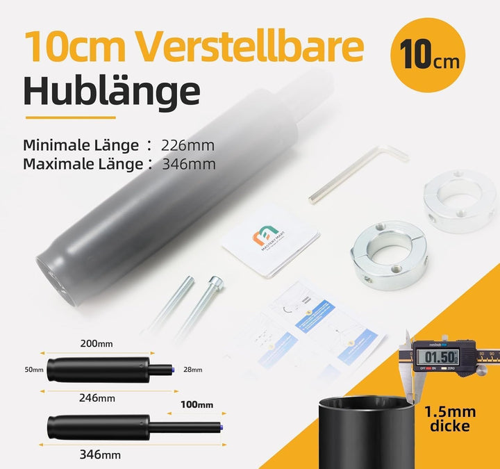 Mastery Mart Gasfeder für Bürostuhl, mit 251mm - 346mm Gasdruckfeder für Bürostuhl, Handschuhe, Zyli
