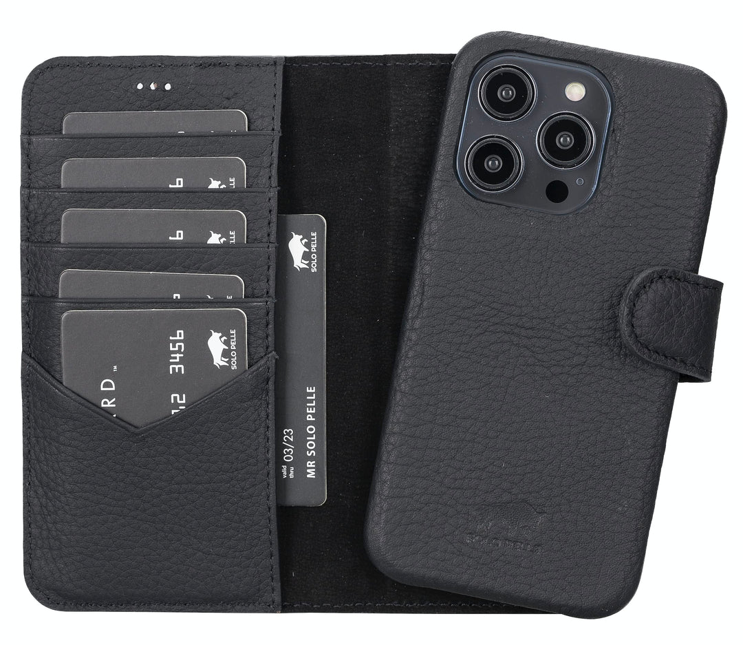 Solo Pelle Lederhülle kompatibel für iPhone 14 Pro in 6.1 Zoll abnehmbare Hülle (2in1) inkl. Kartenf