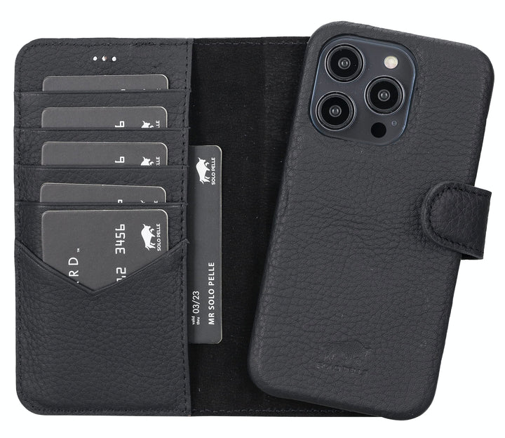 Solo Pelle Lederhülle kompatibel für iPhone 14 Pro in 6.1 Zoll abnehmbare Hülle (2in1) inkl. Kartenf
