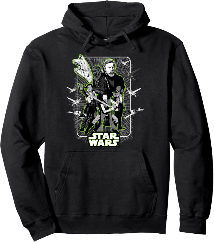 Star Wars Last Jedi Luke Rey Finn Poe Neon Green Pullover Hoodie