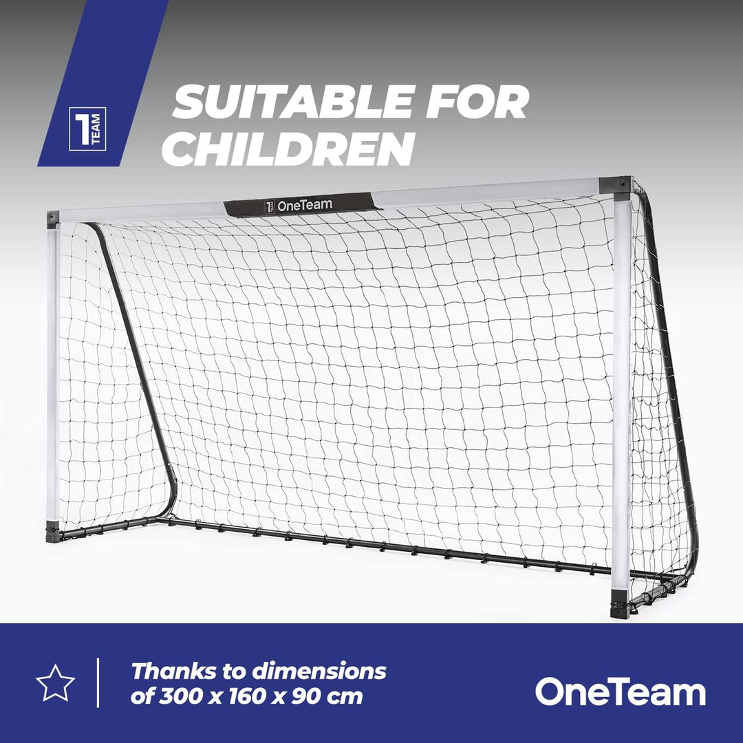 OneTeam One Fussballtor für Kinder und Jugend, aus verzinktem Stahl, mit starkem Netz und Bodenveran