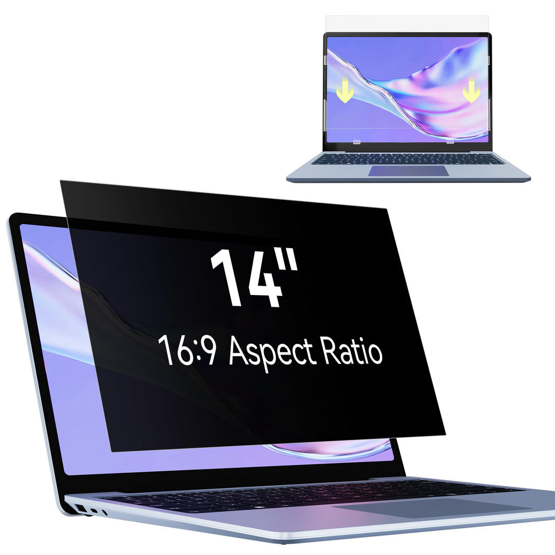 Blickschutzfilter für Laptop 14 Zoll 16:9 Sichtschutz,Blickschutzfolie Anti Blaulicht Blendschutz, A