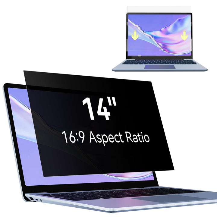 Blickschutzfilter für Laptop 14 Zoll 16:9 Sichtschutz,Blickschutzfolie Anti Blaulicht Blendschutz, A