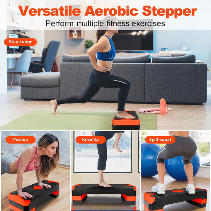 Aerobic Step Platform Orange, Höhenverstellbarer Fitness Stepper für Heimtraining & Gym, verstellbar